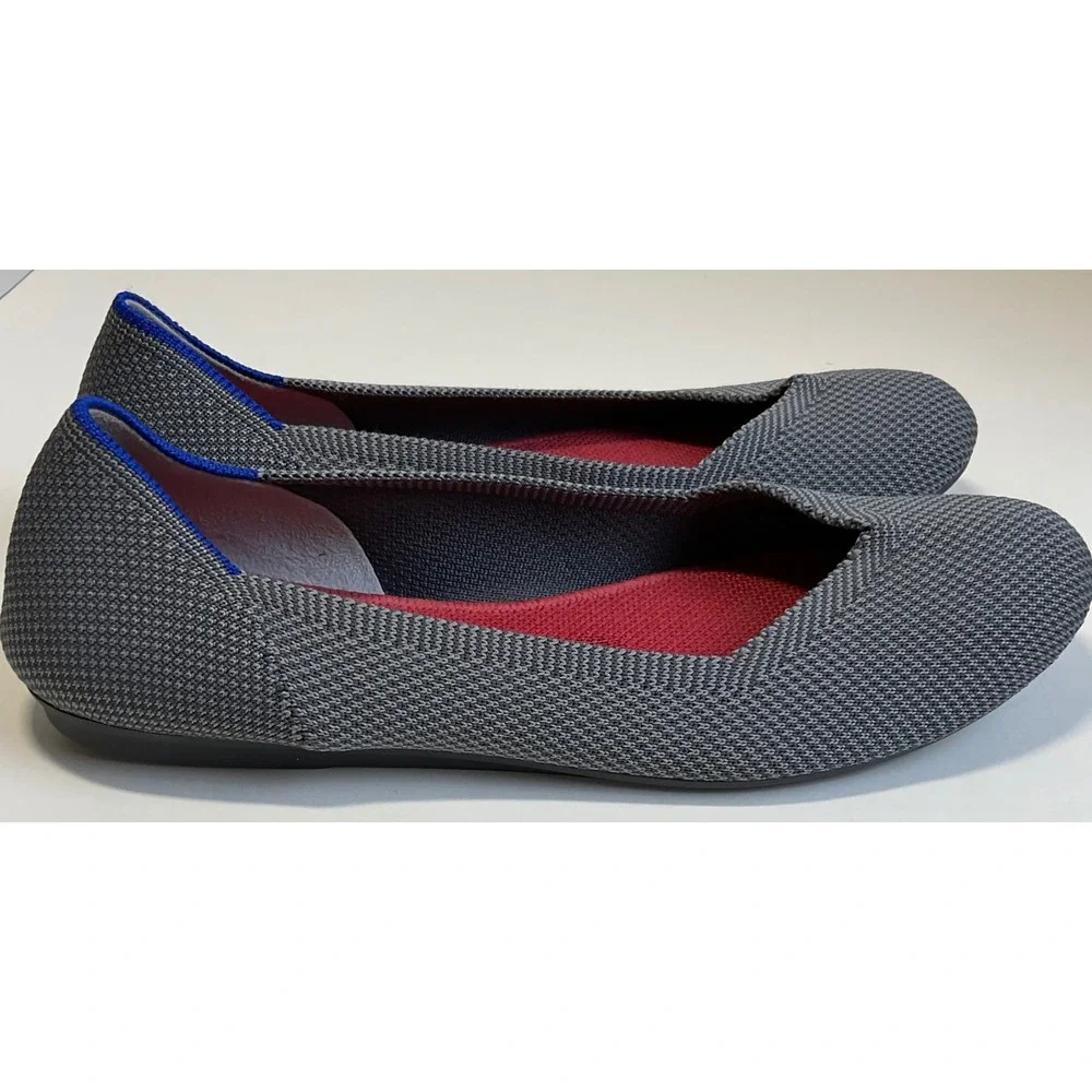 Rothys The Point Charcoal Heather Grey Knit round Toe Flats Women's 6.5